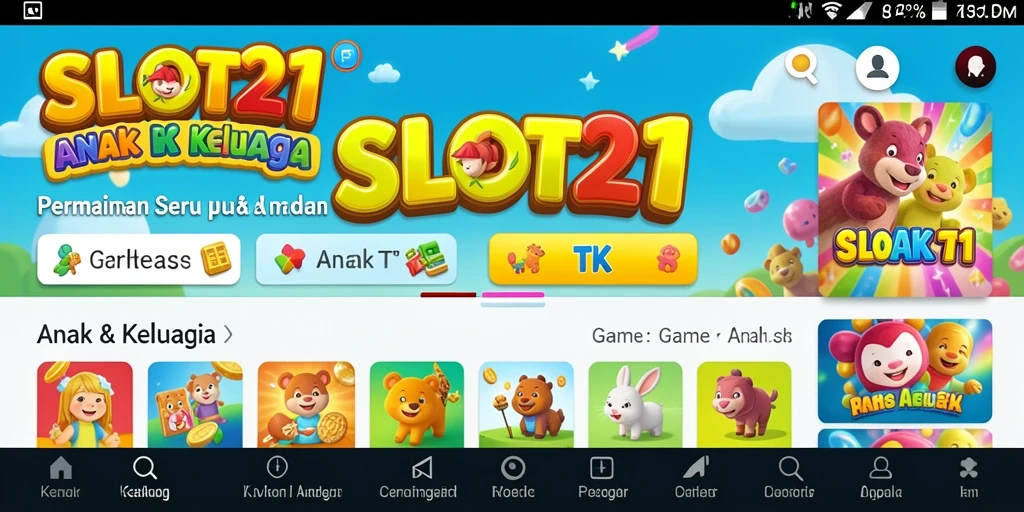 Tampilan antarmuka SLOT21 yang ceria dan interaktif untuk anak-anak.