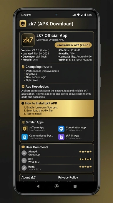 Tampilan halaman APK zk7
