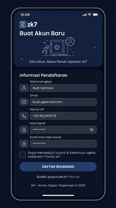 Tampilan halaman daftar zk7